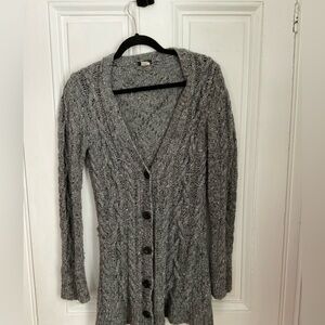 J.Crew wool nylon, cashmere hand knit, grey cardigan, cable knit